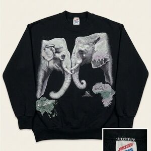 Jerzees Black Elephant Graphic Crewneck Sweater
